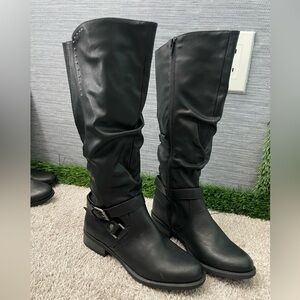 White Mountain Black Mid-Calf Buckle Riding Boots